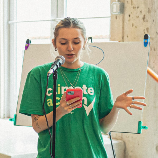 Autumn Gabbard speaks at a microphone