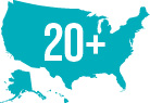 Outline of United States with "20+" inside